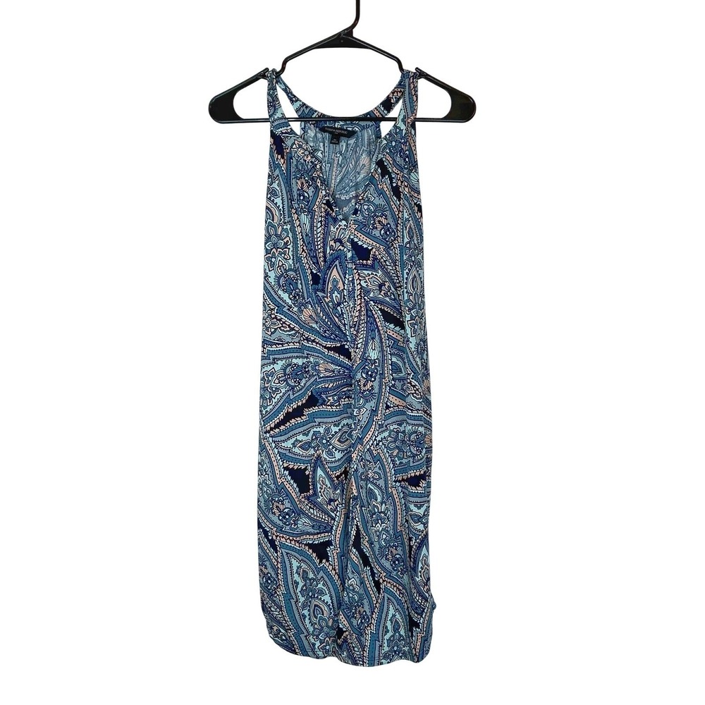 Y2K Banana Republic Paisley Dress Medium Blue Tank Knee Length Boho Cottage